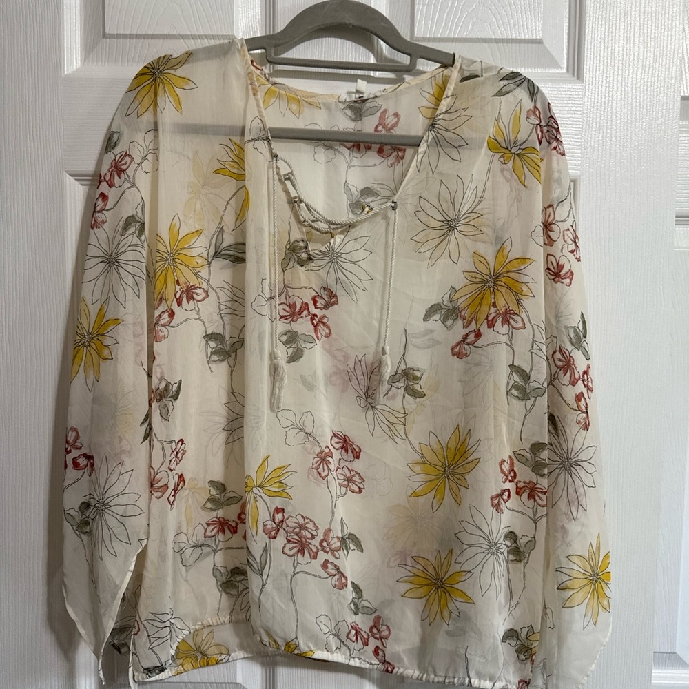 Maurices Floral Sheer Blouse - Yellow, Red, Green